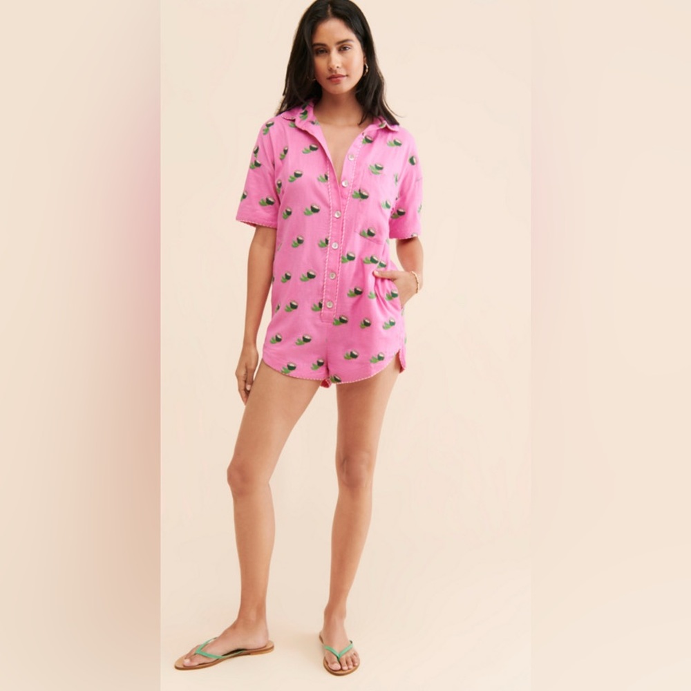 Farm Rio Cross Stitch Coconut Romper size Mediun